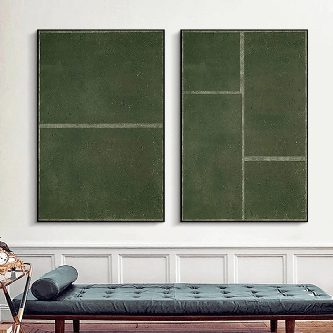 Set of 2 Minimalist Green & Beige Wall Art RAB077 - royalbrushart