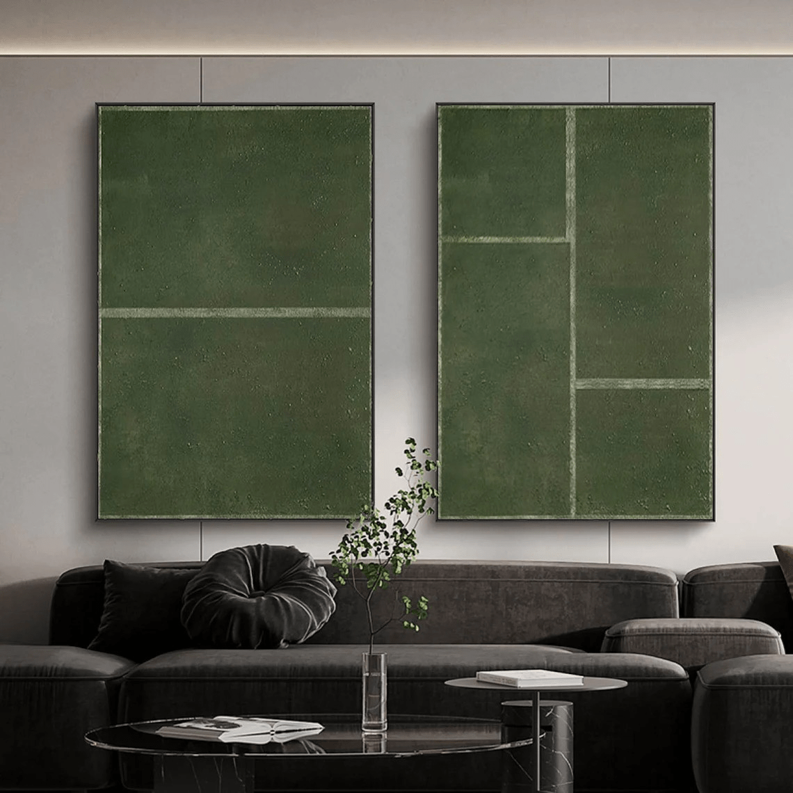 Set of 2 Minimalist Green & Beige Wall Art RAB077 - royalbrushart