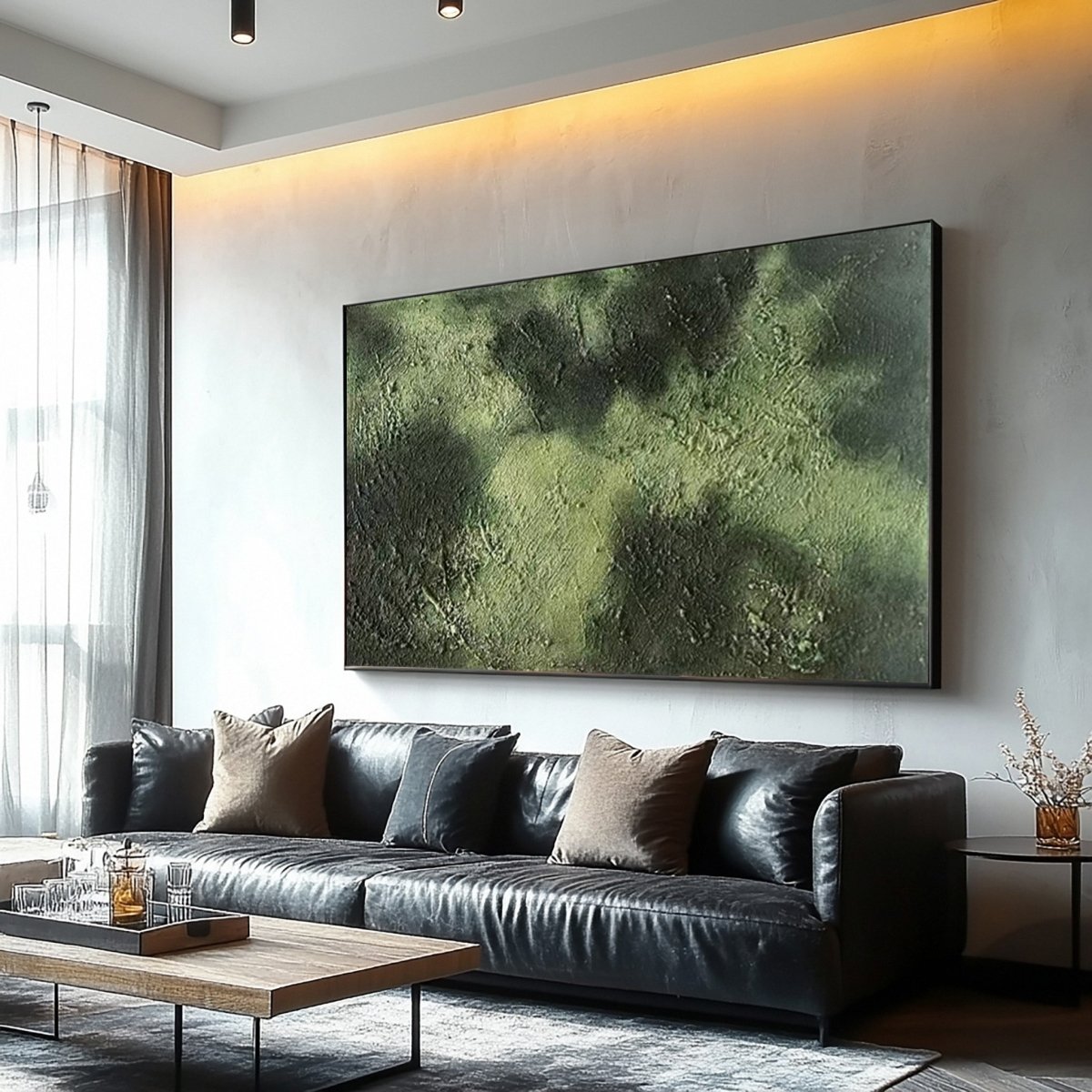 Green Monochromatic Abstract Painting RAB134 - royalbrushart