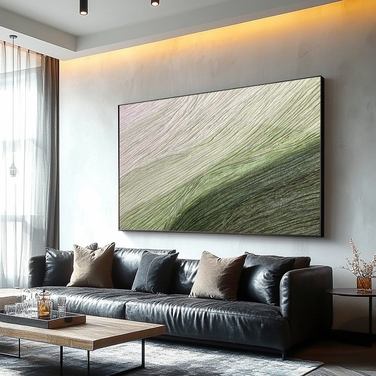 Modern Abstract Green Monochromatic Textured Painting RAB132 - royalbrushart