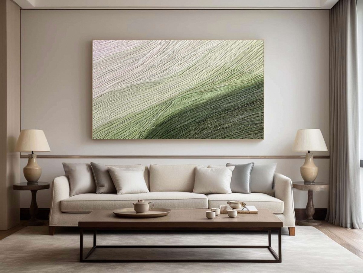 Modern Abstract Green Monochromatic Textured Painting RAB132 - royalbrushart