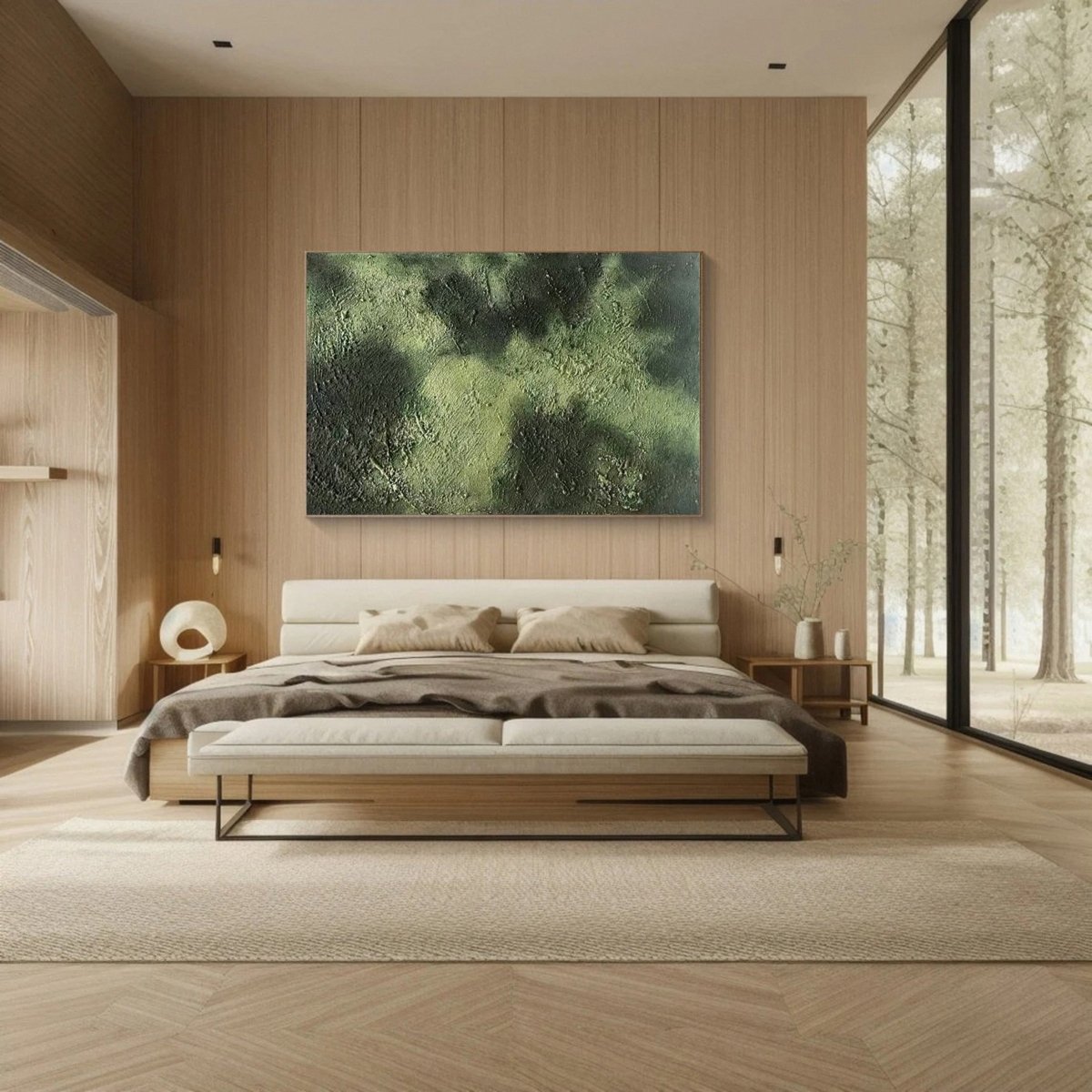 Green Monochromatic Abstract Painting RAB134 - royalbrushart