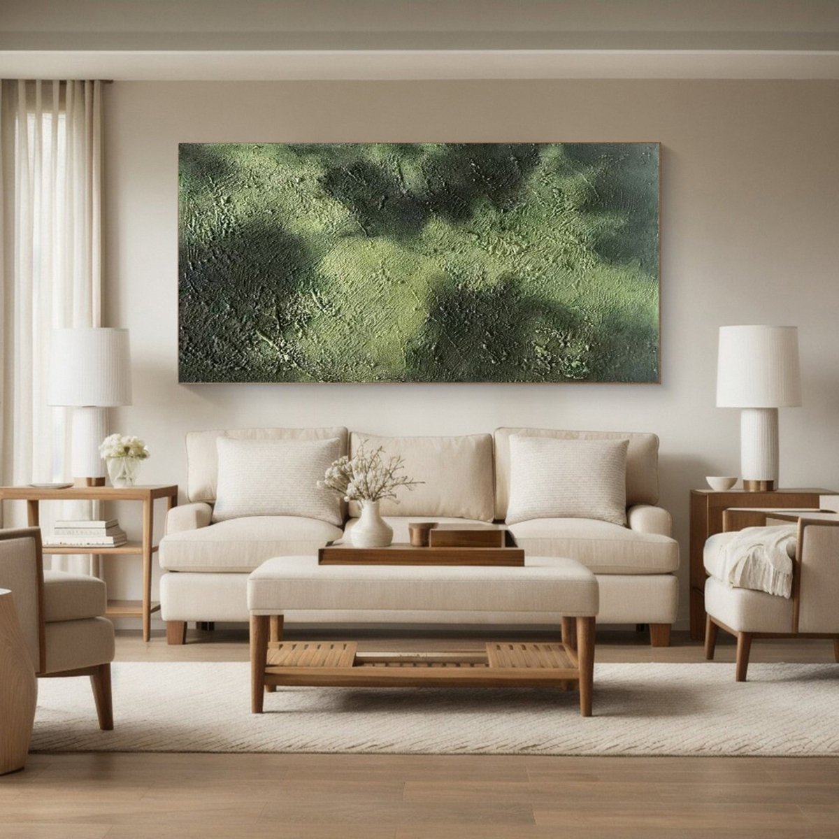 Green Monochromatic Abstract Painting RAB134 - royalbrushart