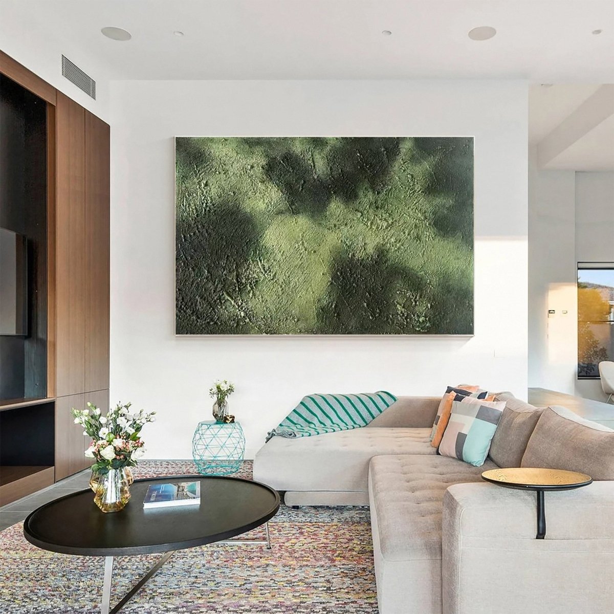 Green Monochromatic Abstract Painting RAB134 - royalbrushart