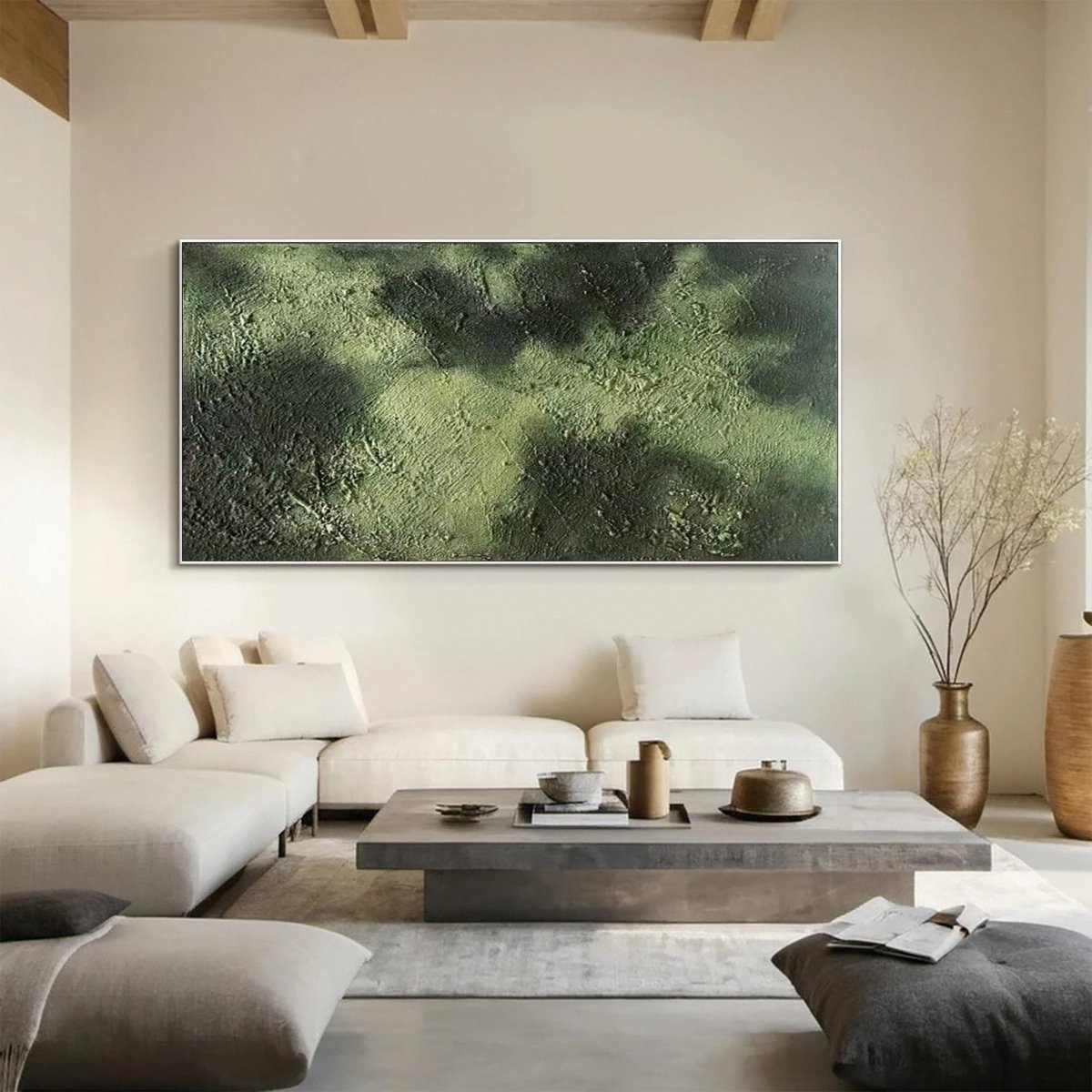 Green Monochromatic Abstract Painting RAB134 - royalbrushart