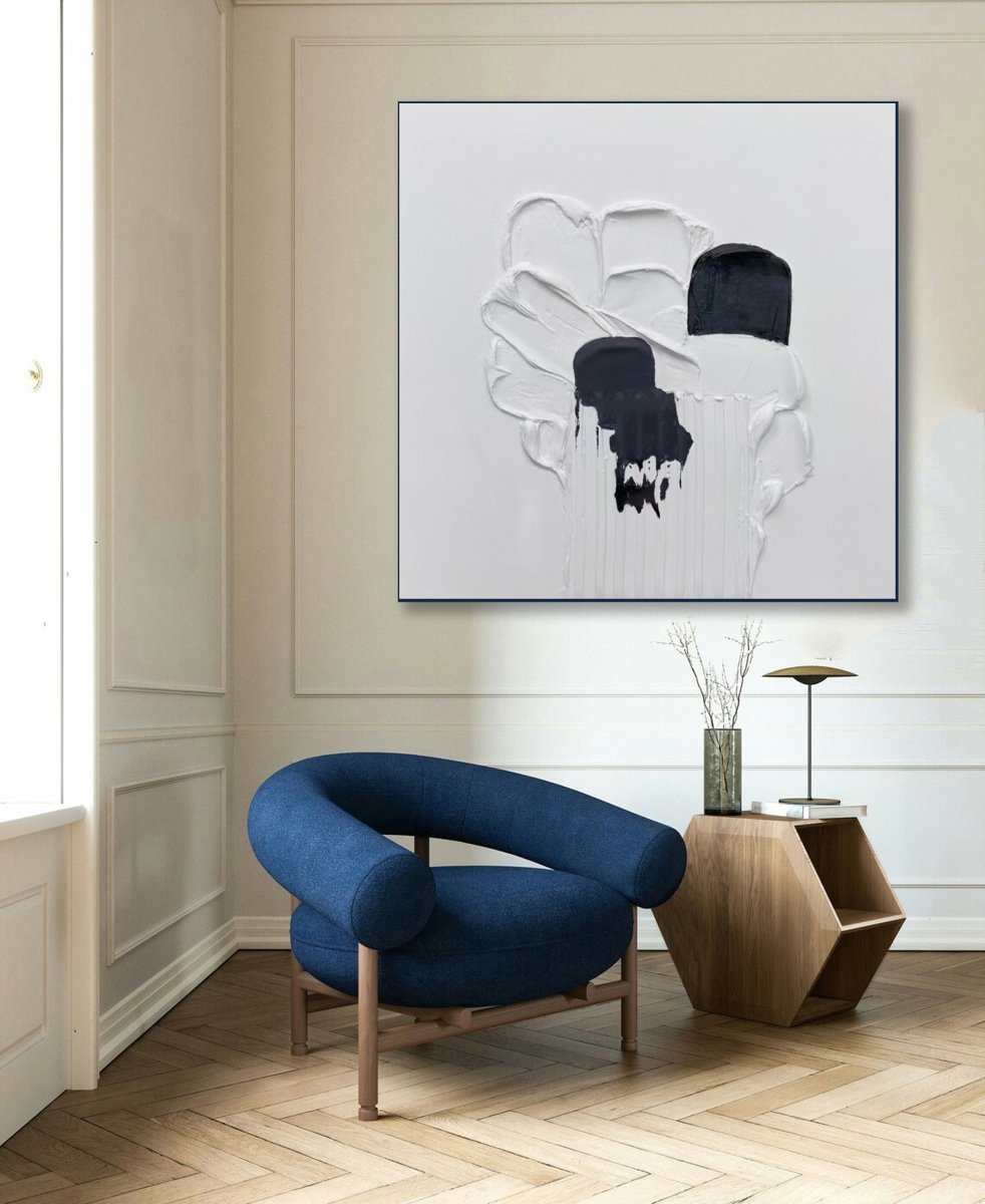 Black & White Monochrome Minimalist Textured Art RAB107 - royalbrushart