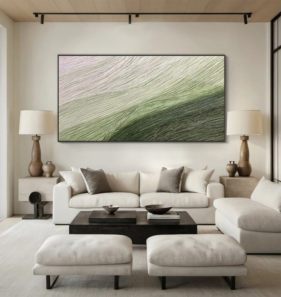 Modern Abstract Green Monochromatic Textured Painting RAB132 - royalbrushart