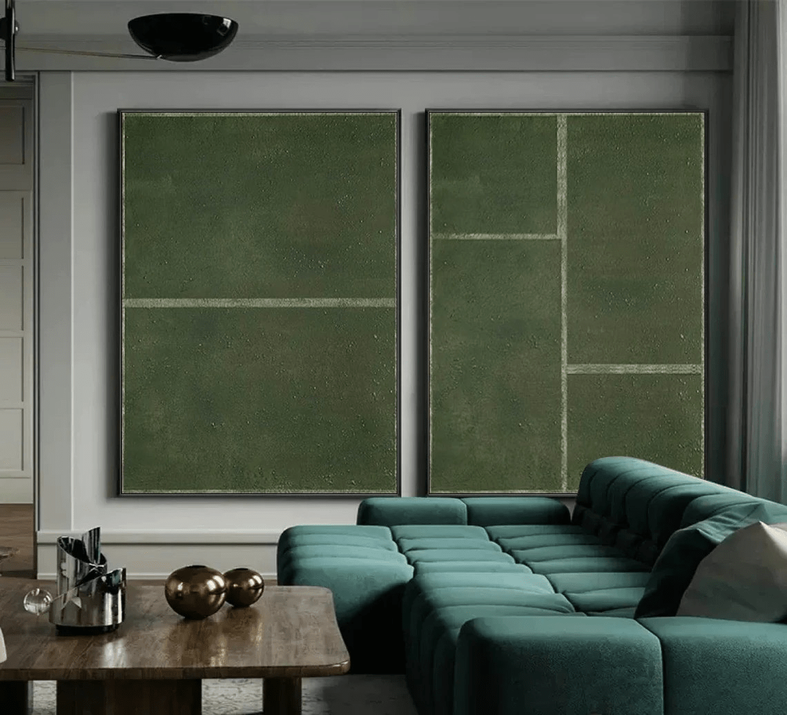 Set of 2 Minimalist Green & Beige Wall Art RAB077 - royalbrushart