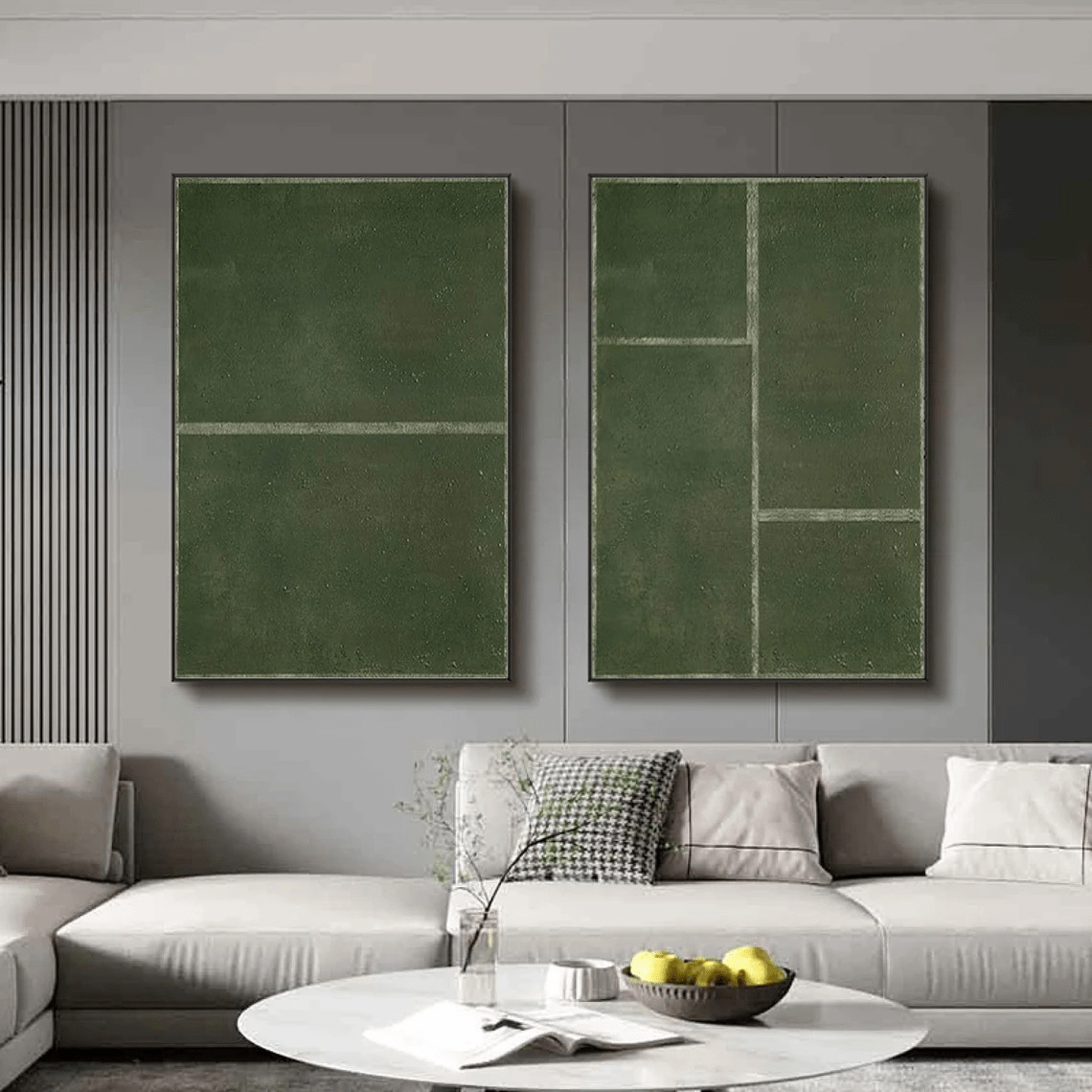 Set of 2 Minimalist Green & Beige Wall Art RAB077 - royalbrushart