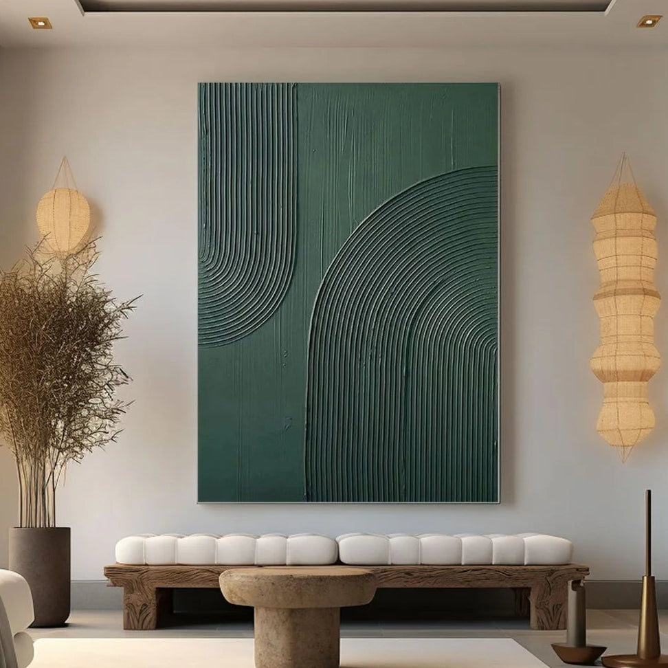 Abstract Deep Green Painting Wabi Sabi Wall Art Modern Minimalist Art ...