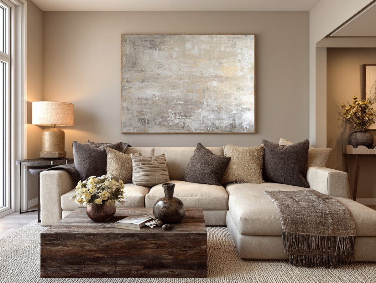 Modern Neutral Palette Wall Art for Sofa Decor RAB124 - royalbrushart