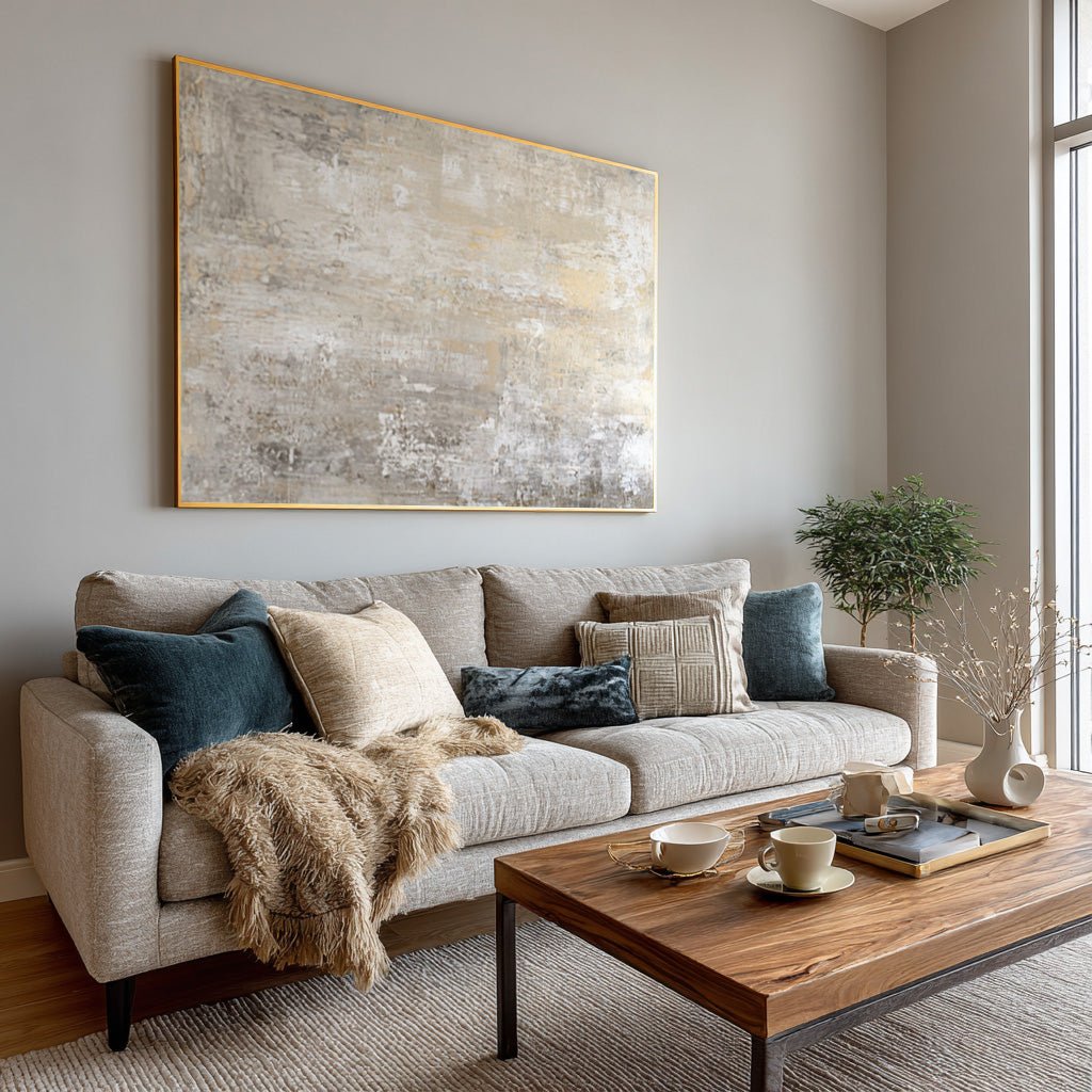 Modern Neutral Palette Wall Art for Sofa Decor RAB124 - royalbrushart