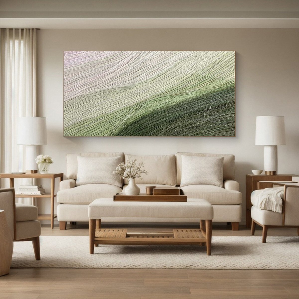 Modern Abstract Green Monochromatic Textured Painting RAB132 - royalbrushart