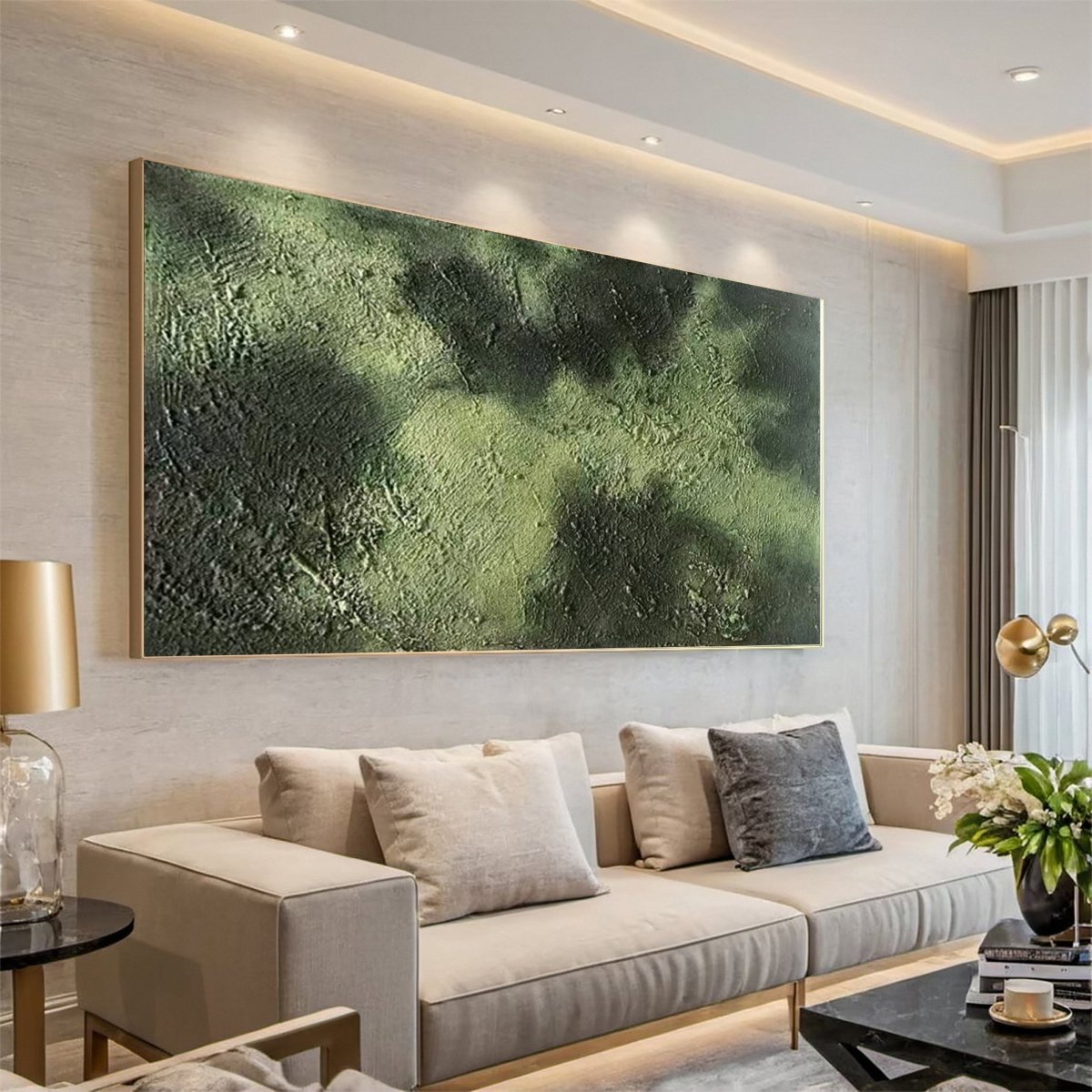 Green Monochromatic Abstract Painting RAB134 - royalbrushart