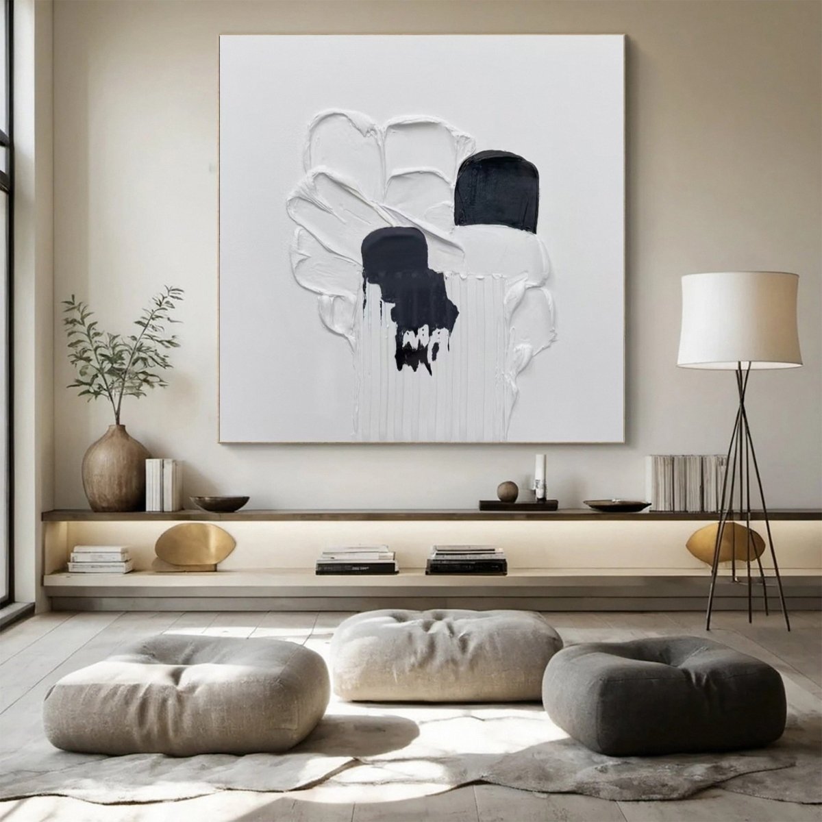 Black & White Monochrome Minimalist Textured Art RAB107 - royalbrushart