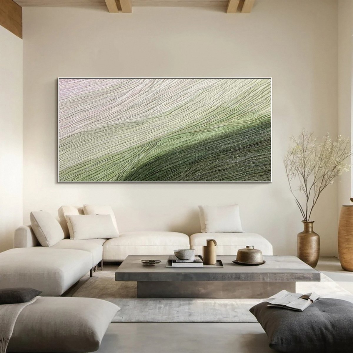 Modern Abstract Green Monochromatic Textured Painting RAB132 - royalbrushart
