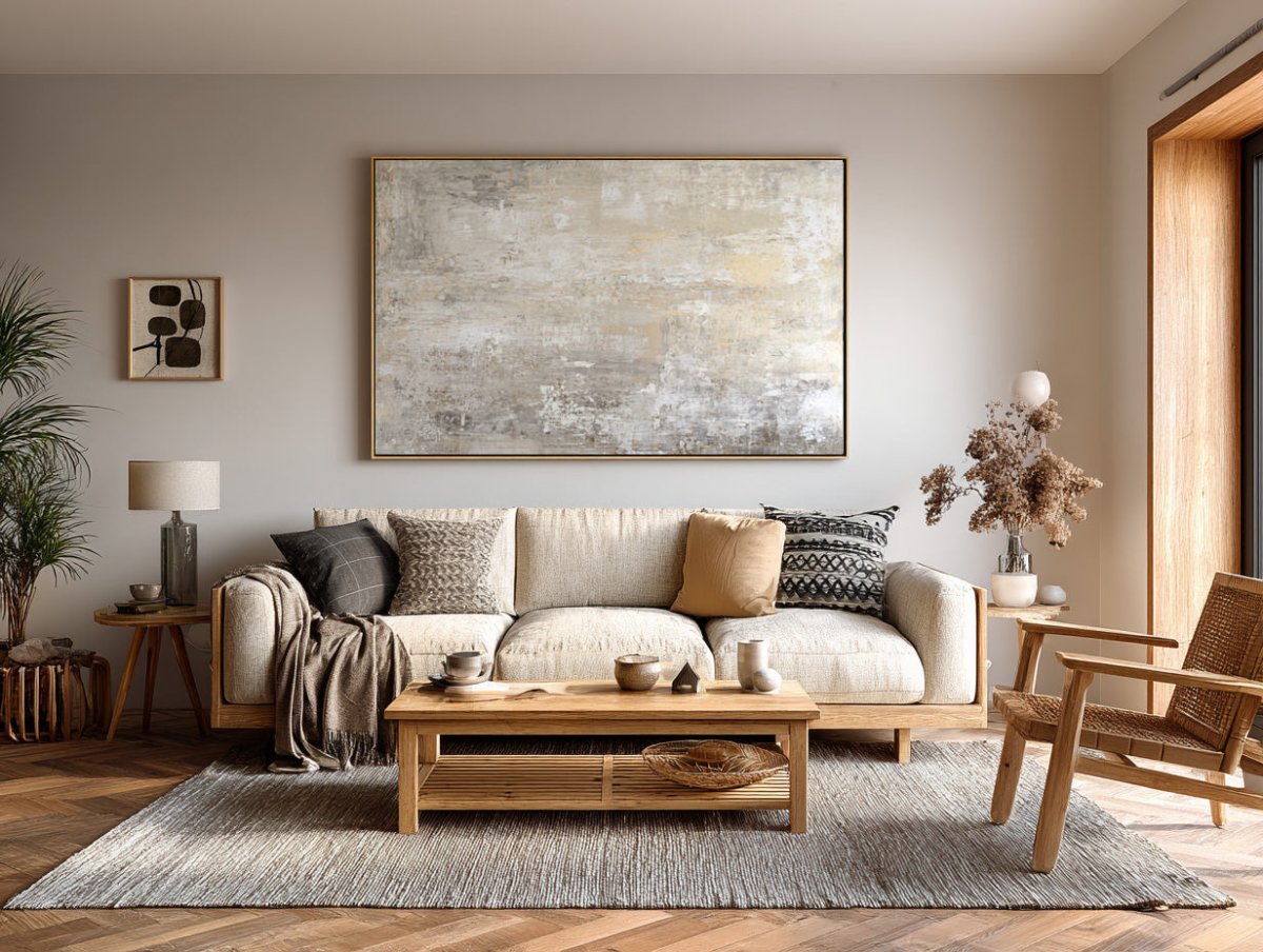 Modern Neutral Palette Wall Art for Sofa Decor RAB124 - royalbrushart