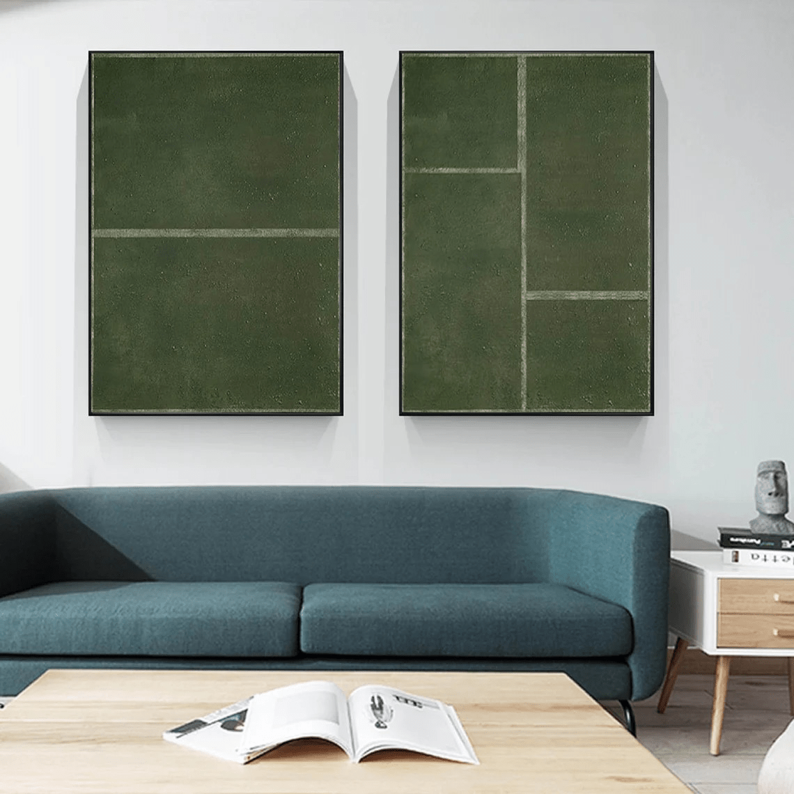 Set of 2 Minimalist Green & Beige Wall Art RAB077 - royalbrushart
